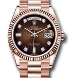 Rolex Everose Gold Day-Date 36 Watch - Fluted Bezel - Brown Ombre´ Diamond Dial - President Bracelet - 128235 brodp