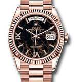 Rolex Everose Gold Day-Date 36 Watch - Fluted Bezel - Eisenkiesel Diamond Dial - President Bracelet - 128235 edr69p