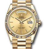 Rolex Yellow Gold Day-Date 36 Watch - Fluted Bezel - Champagne Index Dial - President Bracelet - 128238 chip