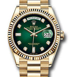 Rolex Yellow Gold Day-Date 36 Watch - Fluted Bezel - Green Ombre´ Diamond Dial - President Bracelet - 128238 godp