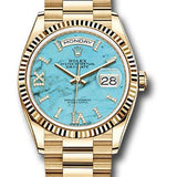 Rolex Yellow Gold Day-Date 36 Watch - Fluted Bezel - Champagne Index Dial - President Bracelet - 128238 tdidrp