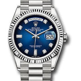 Rolex White Gold Day-Date 36 Watch - Fluted Bezel - Blue Ombre´ Diamond Dial - President Bracelet - 128239 blodp