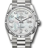 Rolex White Gold Day-Date 36 Watch - Fluted Bezel - Mother-of-Pearl Diamond Dial - President Bracelet - 128239 mdp