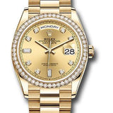 Rolex Yellow Gold Day-Date 36 Watch - Diamond Bezel - Champagne Diamond Dial - President Bracelet - 128348RBR chdp