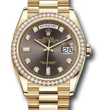 Rolex Yellow Gold Day-Date 36 Watch - Diamond Bezel - Dark Grey Diamond Dial - President Bracelet - 128348RBR dkgdp