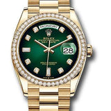 Rolex Yellow Gold Day-Date 36 Watch - Diamond Bezel - Green Ombre´ Diamond Dial - President Bracelet - 128348RBR godp