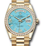 Rolex Yellow Gold Day-Date 36 Watch - Diamond Bezel - Turquoise Diamond Roman Dial - President Bracelet - 128348RBR tdidrp