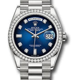 Rolex White Gold Day-Date 36 Watch - Diamond Bezel - Blue Ombre Diamond Dial - President Bracelet - 128349RBR blodp