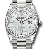 Rolex White Gold Day-Date 36 Watch - Diamond Bezel - Mother-of-Pearl Diamond Dial - President Bracelet - 128349RBR mdp