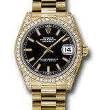 Rolex Yellow Gold Datejust 31 Watch - 48 Diamond Bezel - Black Index Dial - President Bracelet - 178158 bkip