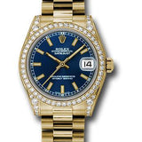 Rolex Yellow Gold Datejust 31 Watch - 48 Diamond Bezel - Blue Index Dial - President Bracelet - 178158 blip