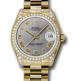 Rolex Yellow Gold Datejust 31 Watch - 48 Diamond Bezel - Gray Roman Dial - President Bracelet - 178158 grp