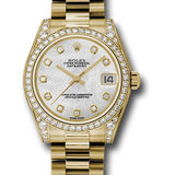 Rolex Yellow Gold Datejust 31 Watch - 48 Diamond Bezel - Mother-Of-Pearl Diamond Dial - President Bracelet - 178158 mdp