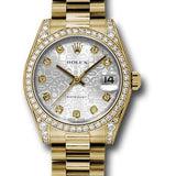 Rolex Yellow Gold Datejust 31 Watch - 48 Diamond Bezel - Silver Jubilee Diamond Dial - President Bracelet - 178158 sjdp