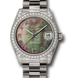 Rolex White Gold Datejust 31 Watch - 48 Diamond Bezel - Dark Mother-Of-Pearl Roman Dial - President Bracelet - 178159 dkmrp