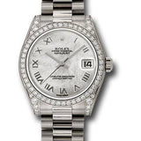 Rolex White Gold Datejust 31 Watch - 48 Diamond Bezel - Mother-Of-Pearl Roman Dial - President Bracelet - 178159 mrp