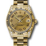 Rolex Yellow Gold Datejust 31 Watch - Fluted Bezel - Champagne Concentric Circle Arabic Dial - President Bracelet - 178238 chcap