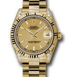 Rolex Yellow Gold Datejust 31 Watch - Fluted Bezel - Champagne Index Dial - President Bracelet - 178238 chip