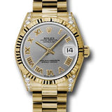 Rolex Yellow Gold Datejust 31 Watch - Fluted Bezel - Gray Roman Dial - President Bracelet - 178238 grp