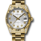 Rolex Yellow Gold Datejust 31 Watch - Fluted Bezel - Silver Jubilee Diamond Dial - President Bracelet - 178238 sjdp