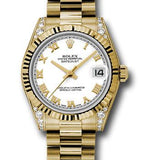 Rolex Yellow Gold Datejust 31 Watch - Fluted Bezel - White Roman Dial - President Bracelet - 178238 wrp