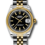 Rolex Steel and Yellow Gold Datejust 31 Watch - Domed Bezel - Black Index Dial - Jubilee Bracelet - 178243 bkij