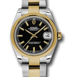 Rolex Steel and Yellow Gold Datejust 31 Watch - Domed Bezel - Black Index Dial - Oyster Bracelet - 178243 bkio