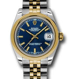 Rolex Steel and Yellow Gold Datejust 31 Watch - Domed Bezel - Blue Index Dial - Jubilee Bracelet - 178243 blij