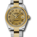 Rolex Steel and Yellow Gold Datejust 31 Watch - Domed Bezel - Champagne Concentric Circle Arabic Dial - Oyster Bracelet - 178243 chcao