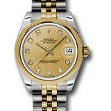 Rolex Steel and Yellow Gold Datejust 31 Watch - Domed Bezel - Champagne Diamond Dial - Jubilee Bracelet - 178243 chdj