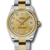 Rolex Steel and Yellow Gold Datejust 31 Watch - Domed Bezel - Champagne Diamond Dial - Oyster Bracelet - 178243 chdo