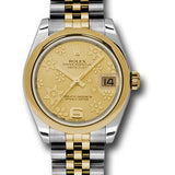 Rolex Steel and Yellow Gold Datejust 31 Watch - Domed Bezel - Champagne Floral Motif Dial - Jubilee Bracelet - 178243 chfj