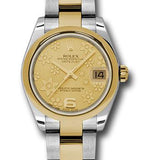 Rolex Steel and Yellow Gold Datejust 31 Watch - Domed Bezel - Champagne Floral Motif Dial - Oyster Bracelet - 178243 chfo