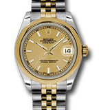 Rolex Steel and Yellow Gold Datejust 31 Watch - Domed Bezel - Champagne Index Dial - Jubilee Bracelet - 178243 chij