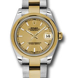 Rolex Steel and Yellow Gold Datejust 31 Watch - Domed Bezel - Champagne Index Dial - Oyster Bracelet - 178243 chio