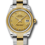 Rolex Steel and Yellow Gold Datejust 31 Watch - Domed Bezel - Champagne Roman Dial - Oyster Bracelet - 178243 chro