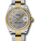 Rolex Steel and Yellow Gold Datejust 31 Watch - Domed Bezel - Slate Grey Roman Dial - Oyster Bracelet - 178243 gro