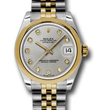 Rolex Steel and Yellow Gold Datejust 31 Watch - Domed Bezel - Silver Diamond Dial - Jubilee Bracelet - 178243 sdj