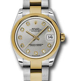 Rolex Steel and Yellow Gold Datejust 31 Watch - Domed Bezel - Silver Diamond Dial - Oyster Bracelet - 178243 sdo