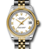 Rolex Steel and Yellow Gold Datejust 31 Watch - Domed Bezel - White Roman Dial - Jubilee Bracelet - 178243 wrj