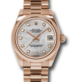 Rolex Pink Gold Datejust 31 Watch - Domed Bezel - Mother-Of-Pearl Diamond Dial - President Bracelet - 178245 mdp