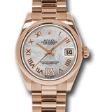 Rolex Pink Gold Datejust 31 Watch - Domed Bezel - Mother-Of-Pearl Diamond Roman Vi Roman Dial - President Bracelet - 178245 mdrp