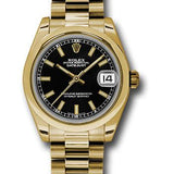 Rolex Yellow Gold Datejust 31 Watch - Domed Bezel - Black Concentric Circle Index Dial - President Bracelet - 178248 bkip