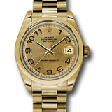 Rolex Yellow Gold Datejust 31 Watch - Domed Bezel - Champagne Concentric Circle Arabic Dial - President Bracelet - 178248 chcap