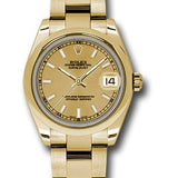 Rolex Yellow Gold Datejust 31 Watch - Domed Bezel - Champagne Index Dial - Oyster Bracelet - 178248 chio