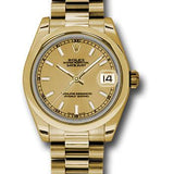 Rolex Yellow Gold Datejust 31 Watch - Domed Bezel - Champagne Concentric Circle Index Dial - President Bracelet - 178248 chip