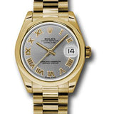 Rolex Yellow Gold Datejust 31 Watch - Domed Bezel - Gray Roman Dial - President Bracelet - 178248 grp