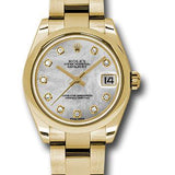 Rolex Yellow Gold Datejust 31 Watch - Domed Bezel - White Mother-Of-Pearl Diamond Dial - Oyster Bracelet - 178248 mdo