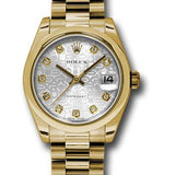 Rolex Yellow Gold Datejust 31 Watch - Domed Bezel - Silver Jubilee Diamond Dial - President Bracelet - 178248 sjdp