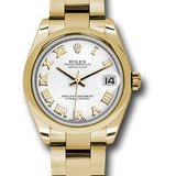 Rolex Yellow Gold Datejust 31 Watch - Domed Bezel - White Roman Dial - Oyster Bracelet - 178248 wro